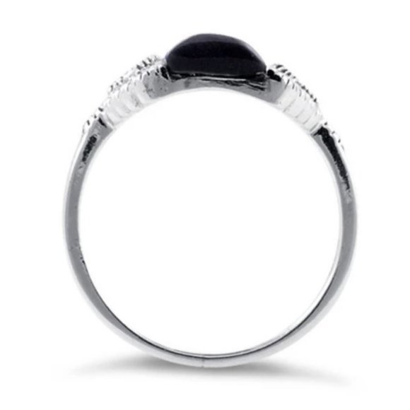 925 STERLING SILVER Tall Black Onyx & Marcasite Ring - Picture 15 of 15